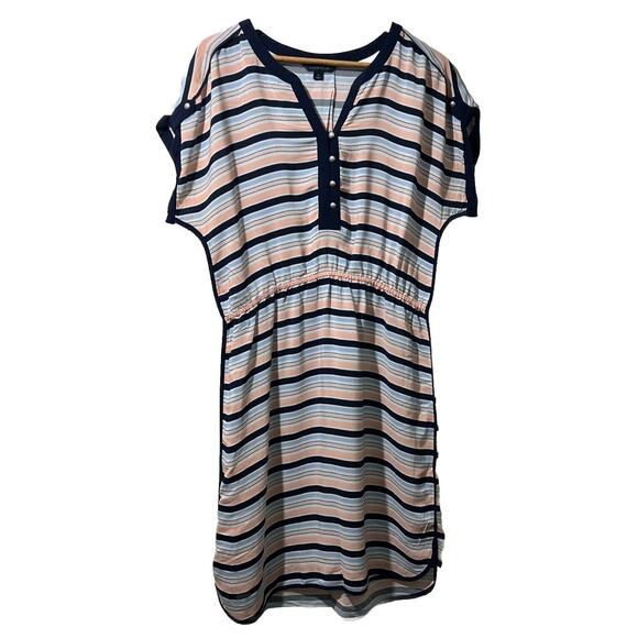 TOMMY HILFIGER Blue Striped Sleeveless Dress elastic Waist Size Medium rayon - Picture 1 of 10